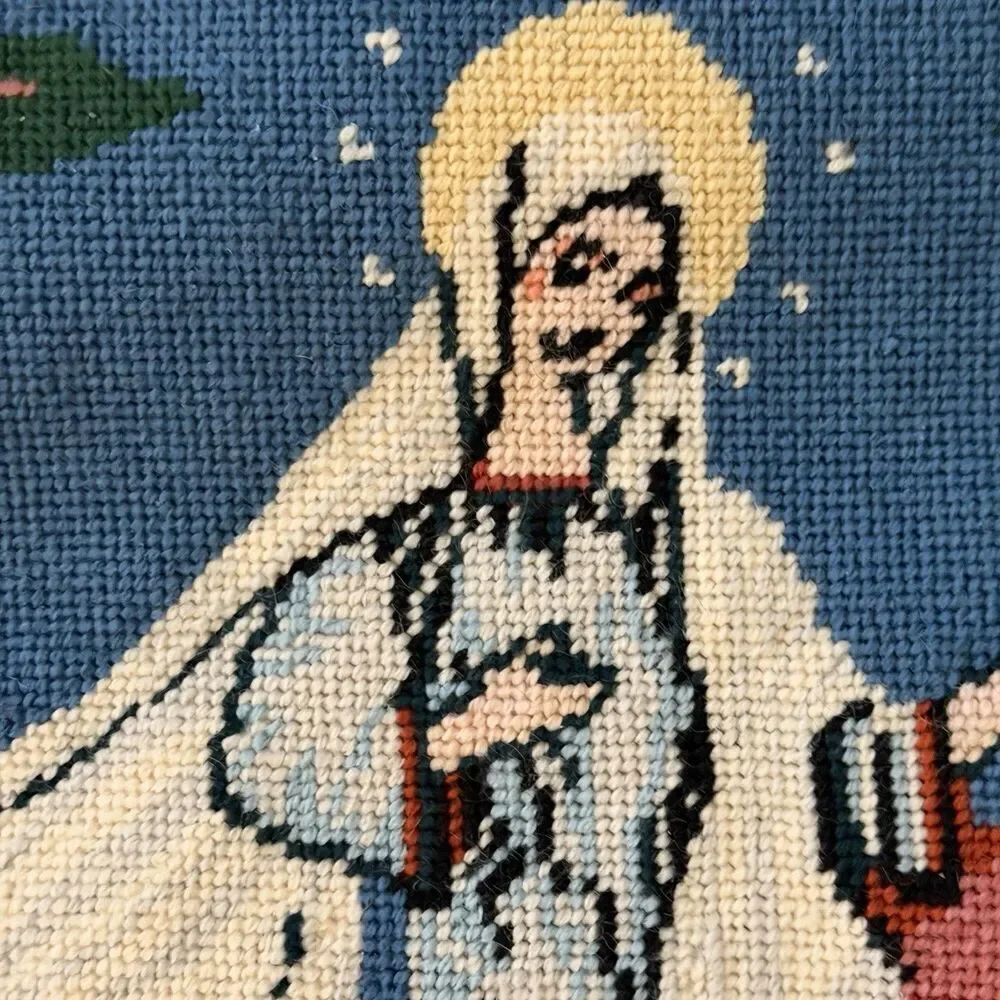 Vintage Needlepoint Finished Mary Gobelin Wall Hamging 14” X 20” Religious Art